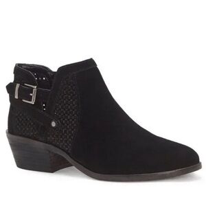 Vince Camuto Women’s Pamma Suede Buckle Block Heel Black Ankle Boots Booties